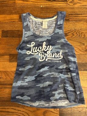 Lucky Brand Blue Camouflage Tank with White Script